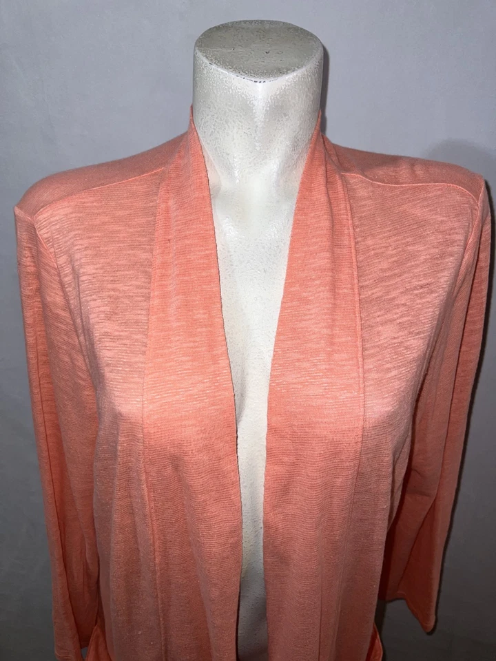 Suéter J. Jill Mujer Talla 1X Coral Línea Larga Cárdigan Mezcla de Lino Bolsillos Abiertos Foto 2 de 4