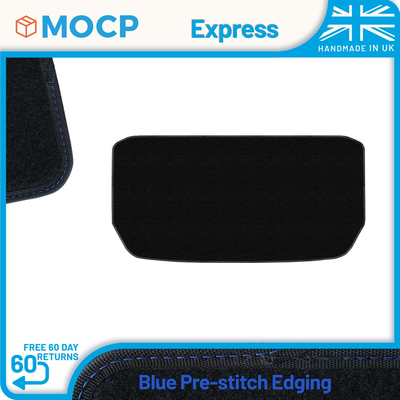 Express with Blue Pre-Stitch Trim Boot Mat to fit Tesla Model Y Froot / Frunk...