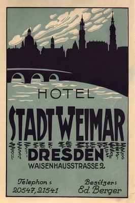   Hotel Stadt Weimar Dresden Poster - 1920s Design - 24x36  Hi-Res  Print