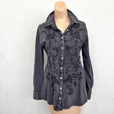 Womens Fairy Grunge Embroidered Button Up Medium Cottage Coquette Dainty Indie