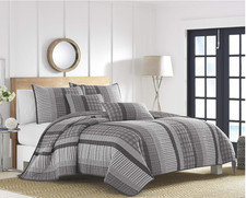 Nautica Gulf Shores Cotton Grey 3 Piece Quilt Set-King