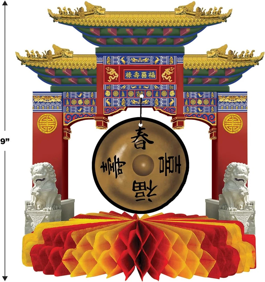 Beistle 2 Piece Chinese New Year Centerpieces Printed Paper Asian Gongs-Zen... Foto 2 de 4