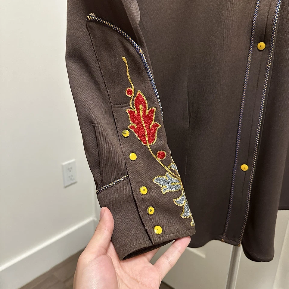 Vintage 40s Gabardine Western Shirt Rodeo Horse Cowgirl Chainstitch Buffalo USA - Image 3 of 4