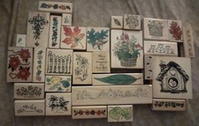 Wood Rubber Stamp Up Mixed Lot 28 pc Flowers Leaves