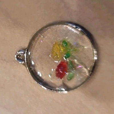 Resin Round Pendant Multicolor Design Silver Embedded Roses Elements