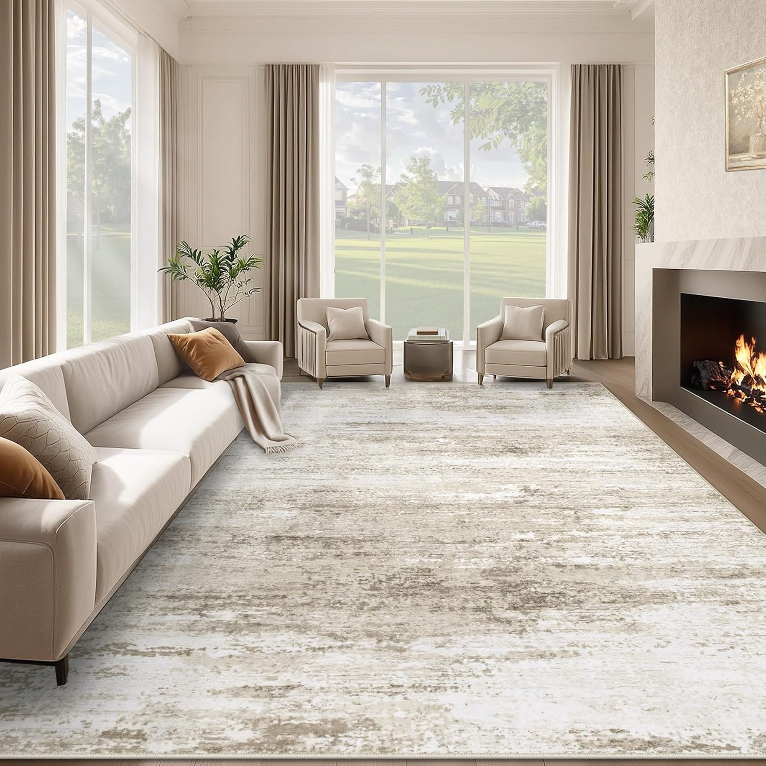 Rugs for Living Room Washable Rug 8x10 Beige