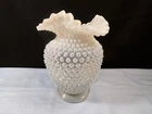 Fenton French Opalescent Hobnail Glass Double Crimped Vase 7 3/4" Tall INV3