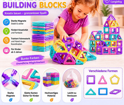 Magnetic Building Blocks Magnetbausatz starke Magnete bunte Formen ab 3+
