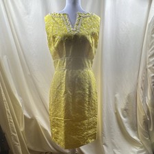 Tahari Arthur S. Levine Yellow Beaded Sleeveless Sheath V-Neck Dress Size 6