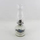 Vtg Lamplight Farms Milk Glass Lantern Base Hurricane Lantern Blue Floral