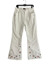 Forever 21 Corduroy Flare Leg Pants Floral Embroidered Sz 0X 30 Hippie Boho