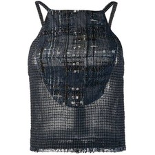 Chanel A5290 Womens Vintage 2000s Blue Silk Top Size 36-fr