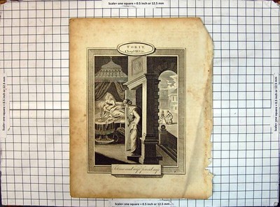 Original alter antiker Druck Gravurszene Tobit Tobias Frau sicher gefunden