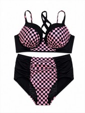 Torrid Pink/Black Checkerboard High Rise Underwire Bikini, Size-Top 2 Bottom 1