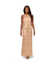 Adrianna Papell Womens Sequin Embellished Gown Dress, Beige, 4