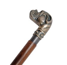 Brass Antique Finish Pitbull Dog Head Handle Victorian Wooden Walking Stick Cane