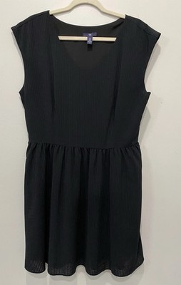 Gap Fit & Flare Black Chiffon V Neck Sleeveless Dress Sz 14 LBD A+Prep Classic 