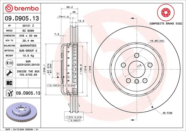 Brembo 2X Bremsscheibe Vorne Ø348 Mm InnenbelüFtet FüR BMW X3 G01 Xdrive30D 5Er-image