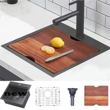 HOTIS 18x18Inch Black Bar Sink Drop in Workstation Sink,Handmade Stainless Steel