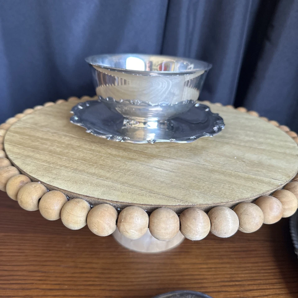 Antiguo bote de salsa Gorham plateado Rondo Gravy con plato adjunto Foto 2 de 4