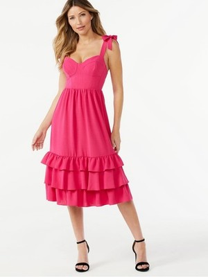 Sofia By Sofia Vergara Women's Pink Ruffled Tiered Dress Size Small 
