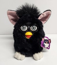 Vtg 1998 Furby Black Witch's Cat Gray Eyes Pink Ears Gen 1 70-800 WORKING