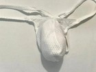 Men's Size L (USA-M) Sheer See Through T-Back Thong - White - Waffled Fabric — photo 9