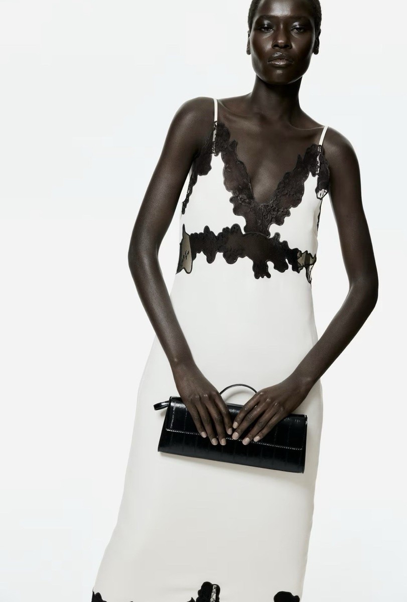 Ladies - Cream Lace-Trimmed Slip Dress - Size: S - H&M Ladies - Cream Lace-Trimmed Slip Dress - Size: S - H&M