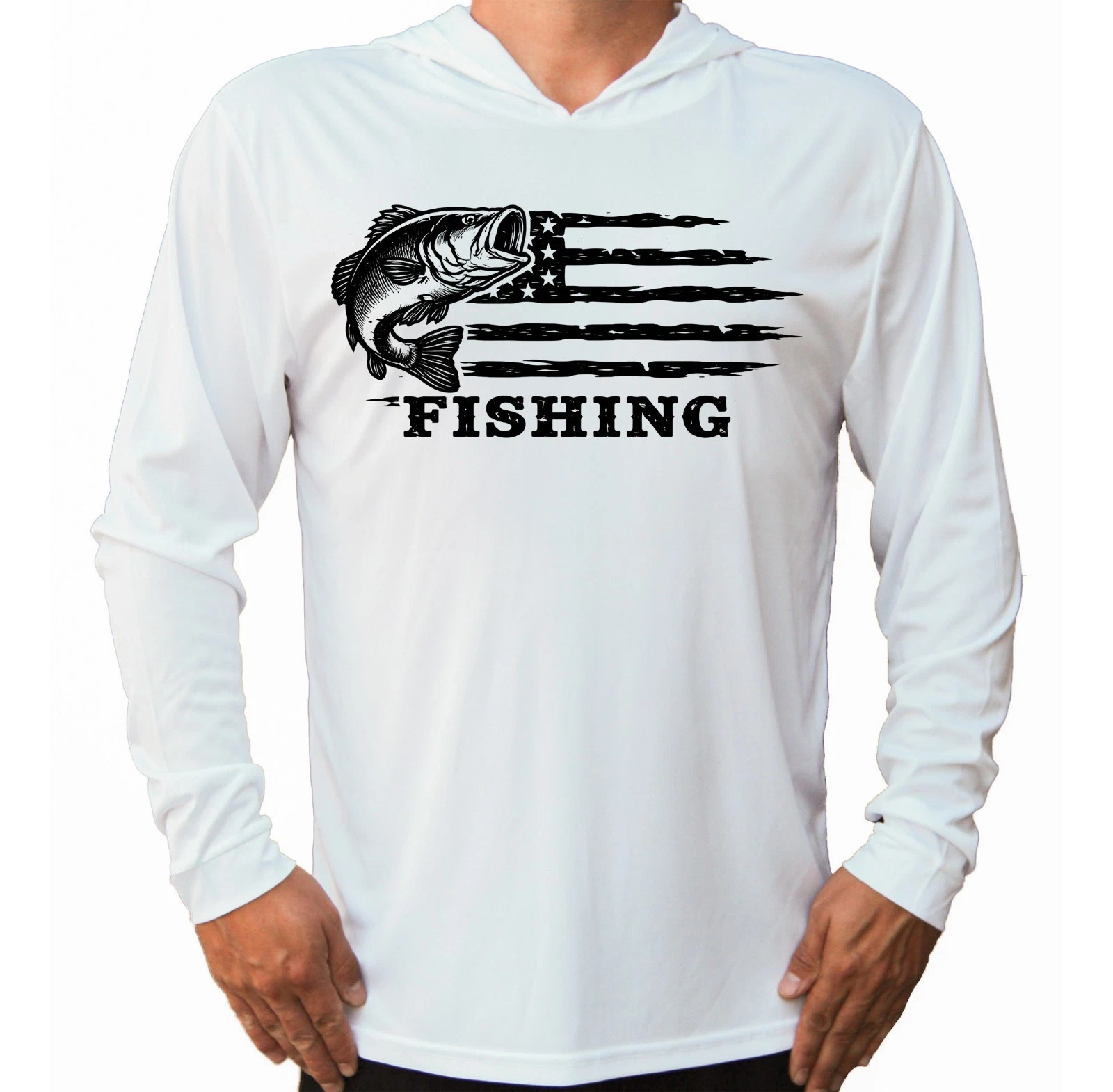 American Flag Bass UV Protected UPF 50 Long Sleeve Fishing Boat Water Sport Hood