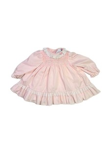 Vintage Baby Girls Size 12M? Polly Flinders Pink Dress Smocked Eyelet Lace