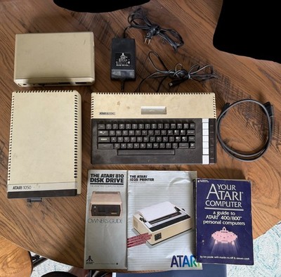 Atari 800XL Computer Lot w/ 1050 Disk Drive, 850 Interface, Manuals & Cables