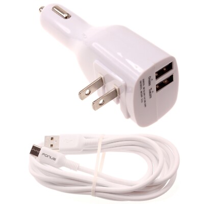 6ft Micro USB Cable 2-in-1 Car Home Charger Long Cord Travel for Cell Phones