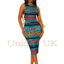 Women's Multicolored Bodycon Dress, High Stretch, Medium NEW FREE P&P 