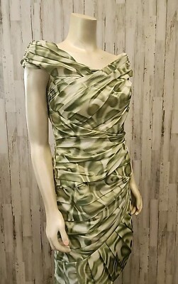 Badgley Mischka Dress 10 Sage Green Ruched Bodycon Off Shoulder Pleat  Cocktail | eBay
