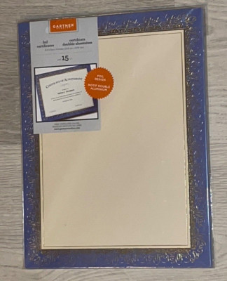 Gartner Studios  Foil Certificates 8.5 X 11 .Blue & Gold New