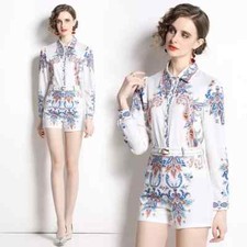 tailleur completo donna stampa raso bianco pantaloni corti camicia GIPSY 28977
