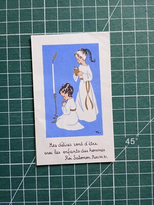 vt603 Andachtsbild um 1958 Kommunion Huguette und Yvette Moysan