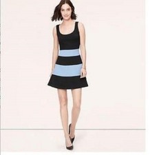 NWT Women's Sz 4 ANN TAYLOR LOFT Black/Blue Sleeveless Fit  Flare Dress