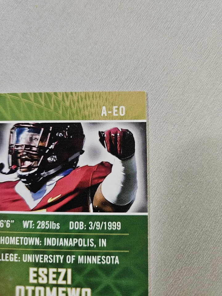 2022 SAGE Artistry A-EO Esezi Otomewo Minnesota Golden Gophers AU Football Card - Image 4 of 4