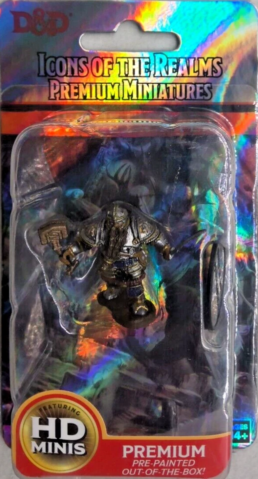 WIZKIDS DUNGEONS & DRAGONS ICONS PREMIUM MINIATURES ~ DWARF MALE FIGHTER WITH HAMMER