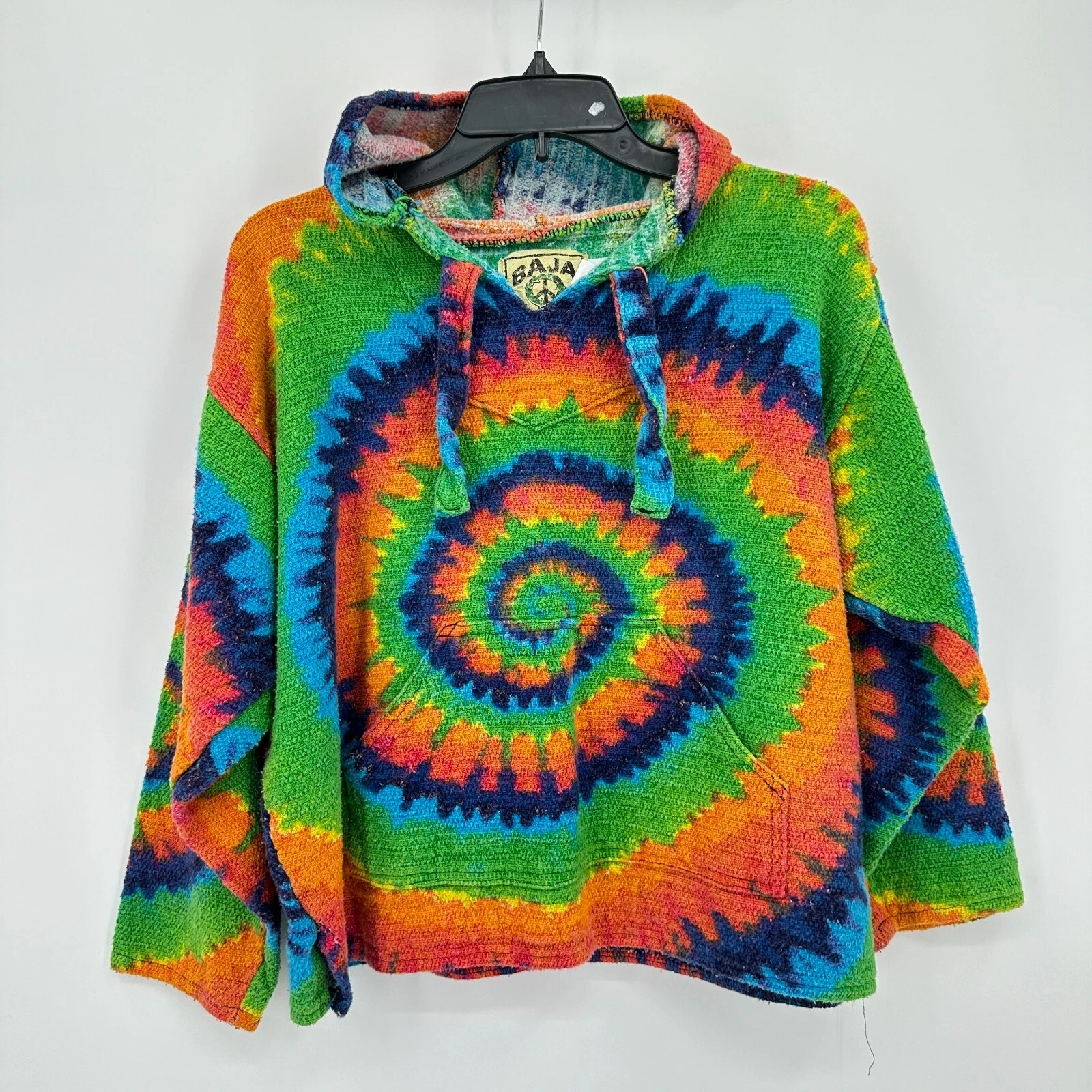 Vtg Baha Joe Sweatshirt XS Orange Blue Swirl Tie Dye Hoodie Hippie Festival