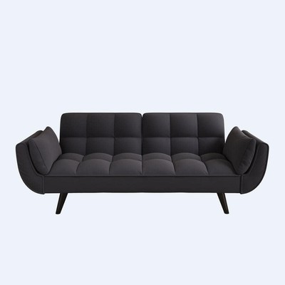 Z-joyee Sofa Bed 74 in.Polyester Twin Size with 2-Pillows + Armrests Black