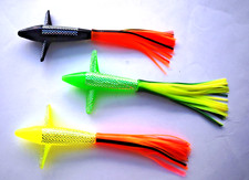 3 TEASER BIRD LURES That Thrash the Seas 9" incl Skirt & Holographic Fish SCALES