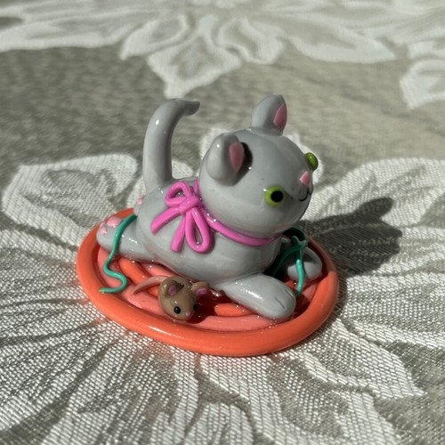 Handmade Kitty Cat Polymer Clay Figurine Decor Tiny Sculpture - Picture 27 of 41