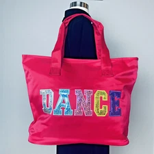 Girls Youth Hot Pink Dance Ballet Tote Bag Lined Multicolored Dance Print New