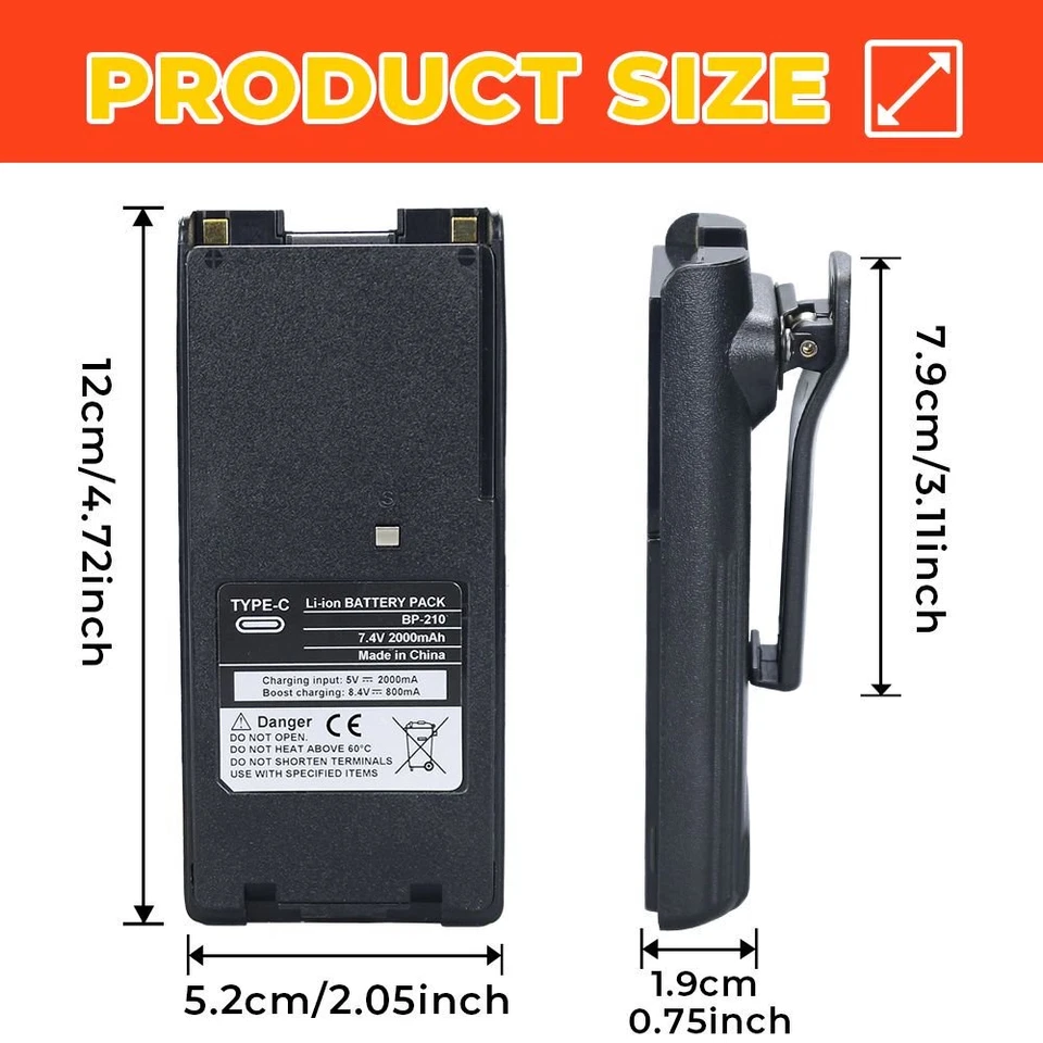 5PC Type-C Battery BP-210 BP-209 2000mAh For ICOM IC-F21 IC-F21BR IC-F21GM Radio - Image 2 of 4