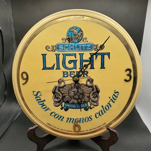 Clock Vintage 1976 SCHLITZ LIGHT BEER SPECIAL LAGER 11" Round Beer Sign Plastic