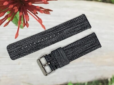 22 mm Smartwatch Gray Canvas Strap Quick Release Spring Bar Silver Buckle