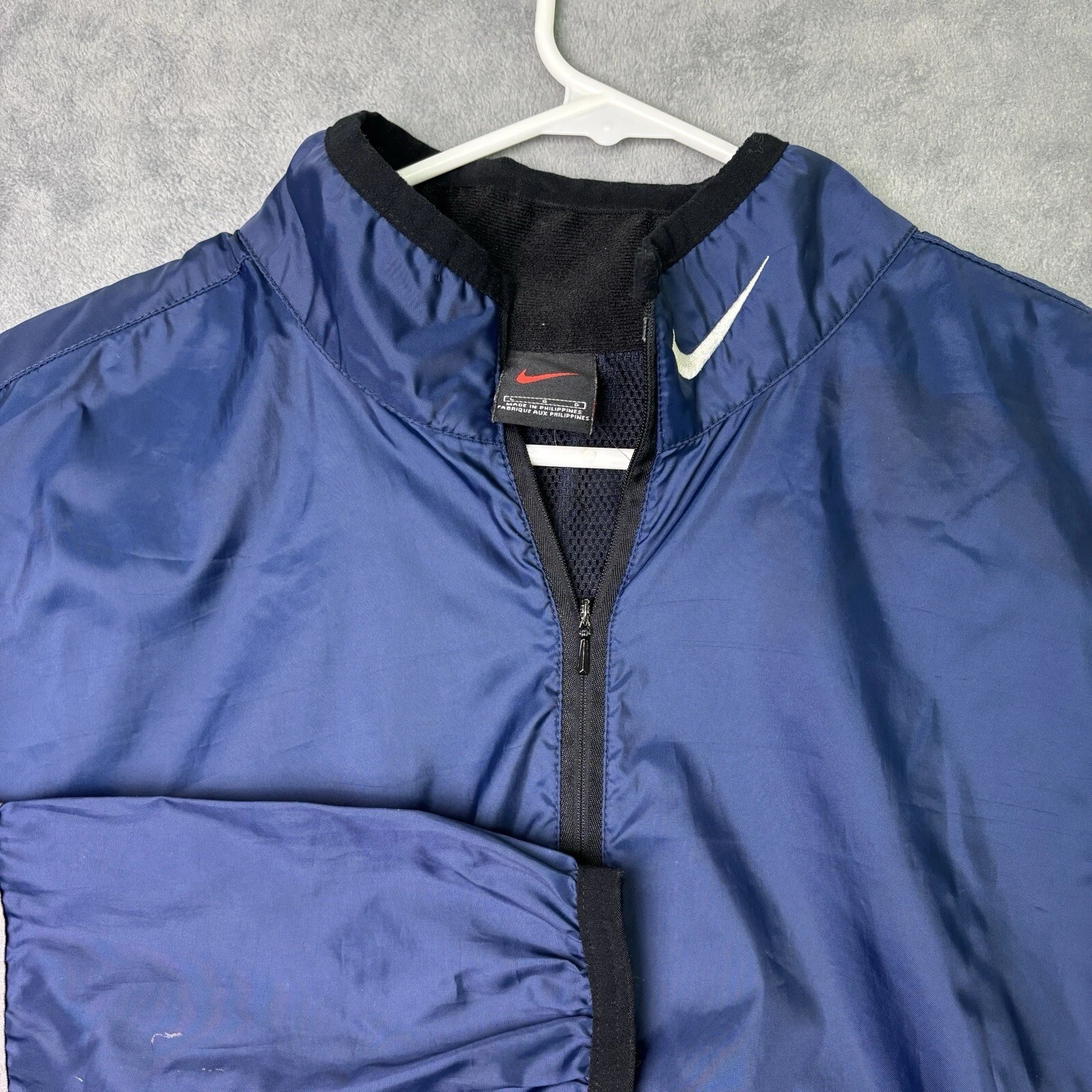 Vintage Nike 1/2 Zip Windbreaker Jacket Large Blue Center Back Neck Swoosh
