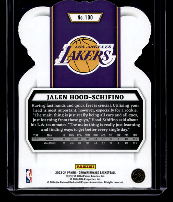 Jalen Hood-Schifino /49 Rookie Red Crystal Crown Royale Basketball
